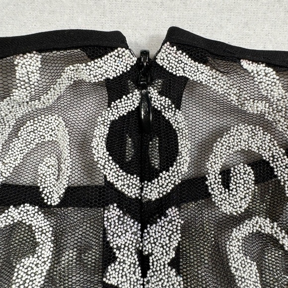 Adrianna Papell Hailey Cap Sleeve Beaded Mini Dress Womens Size 12 Black White - Picture 14 of 14